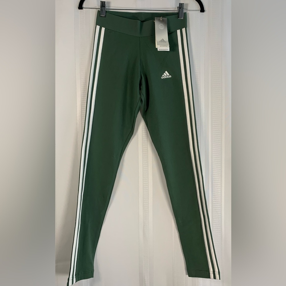 Adidas Mineral Green 3-Stripe Cotton Leggings NWT Size XS